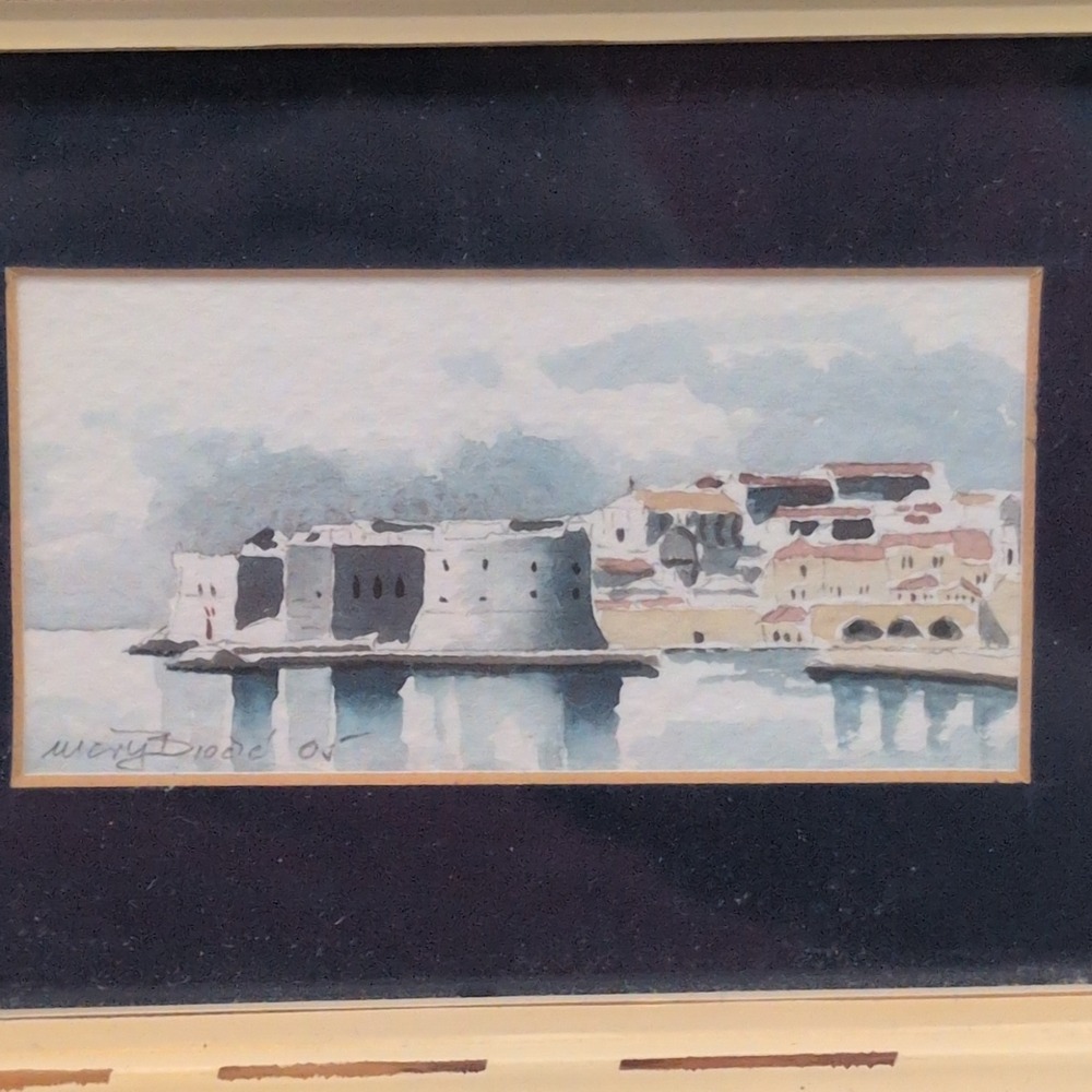 Mery Ortolio-Biocic Original Miniature Watercolor Coastal Fortress Painting 2005 - Picture 2 of 9